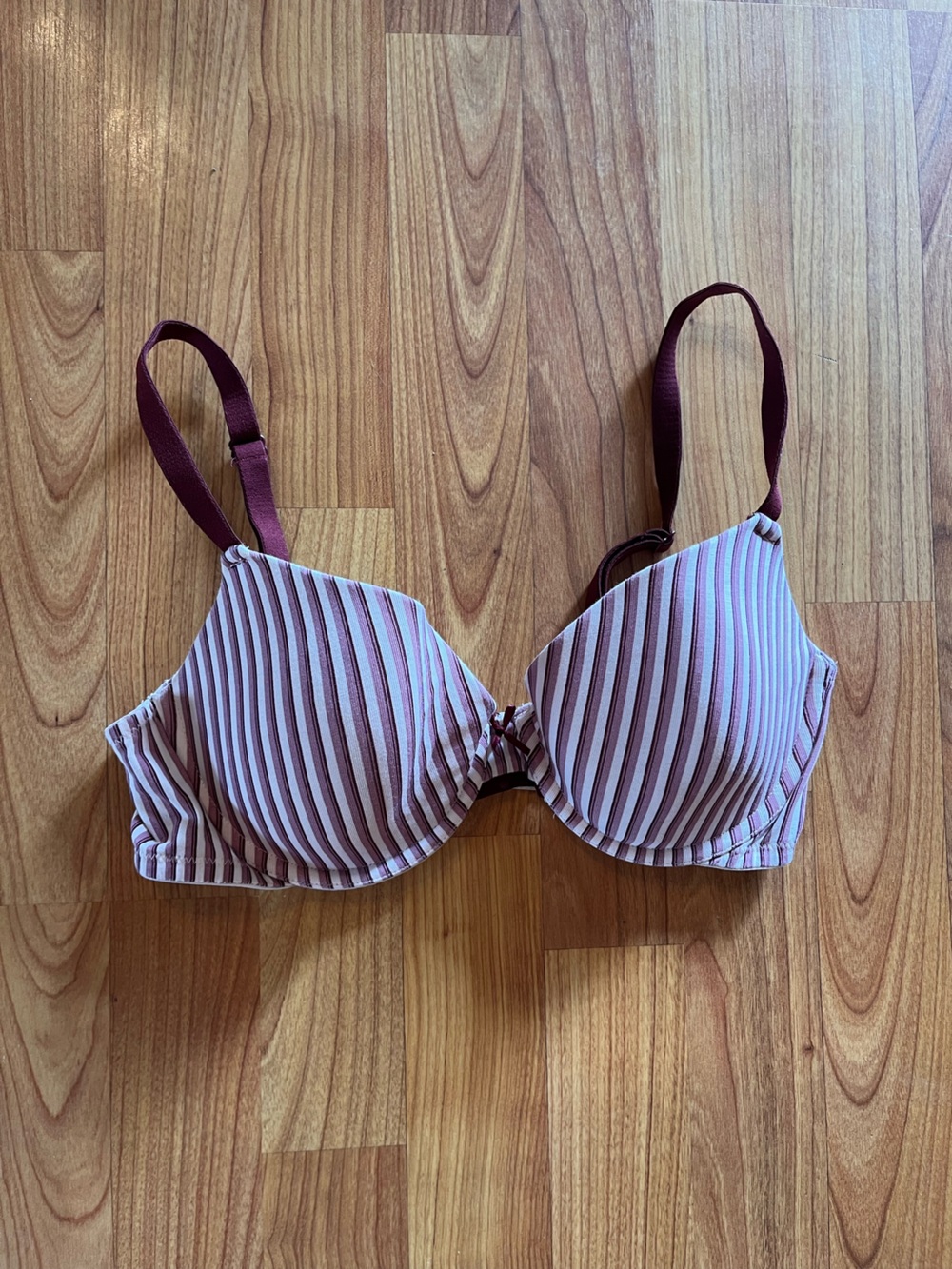 Striped Underwire Bra in Burgandy, mauve and White-34C